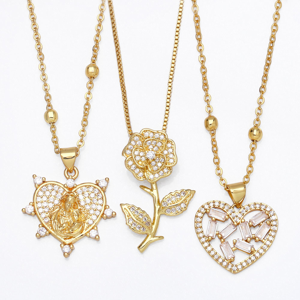 A new cross-border European and American fashion zircon heart-shaped pendant necklace, a niche and light luxury rose collarbone chain for women