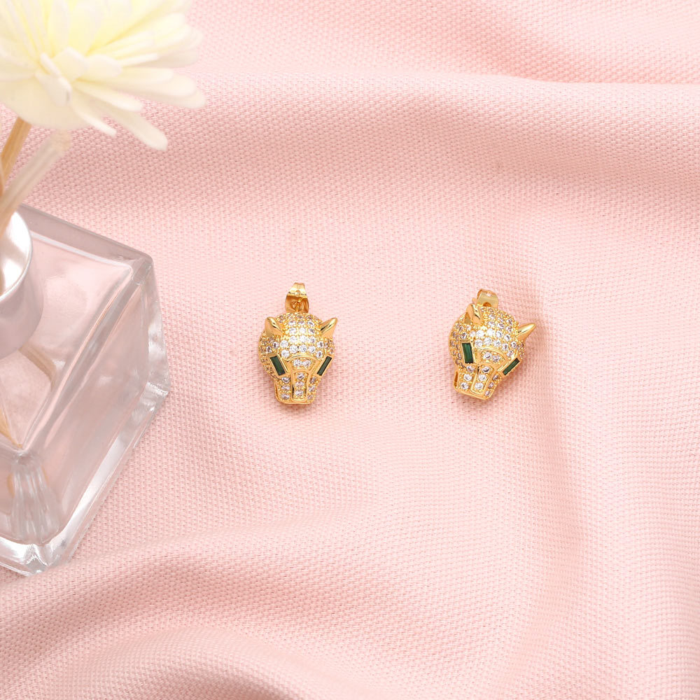 Cross-border European and American fashion exaggerated leopard head stud earrings for women on Instagram, trendy, niche, light luxury and high-end leopard head earrings detail image 3