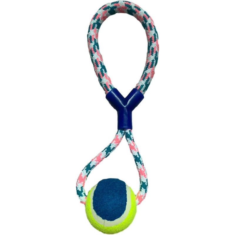 宠物棉绳玩具 Y型单结加塑胶手拉拖拽磨牙狗玩具宠物用品网球拉绳详情图3