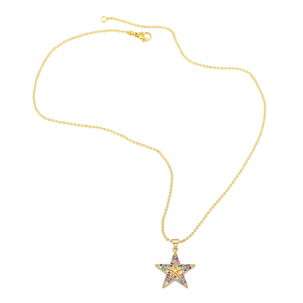 European and American cross-border simple and fashionable cross necklace for women with colorful diamonds and five-pointed stars, retro and creative collarbone chain Item Picture