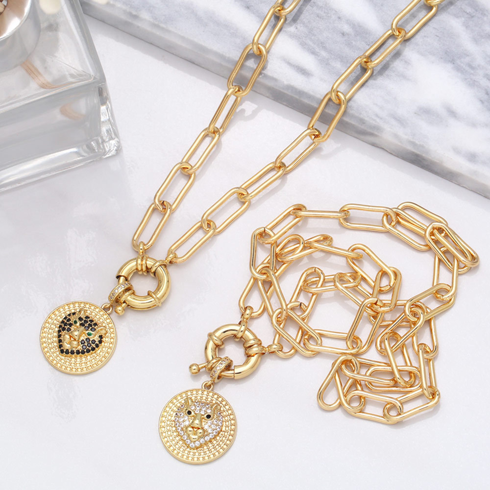 Leopard head necklace, Instagram influencer hip-hop street thick chain collarbone chain, niche European and American heavy industry neck chain Item Picture