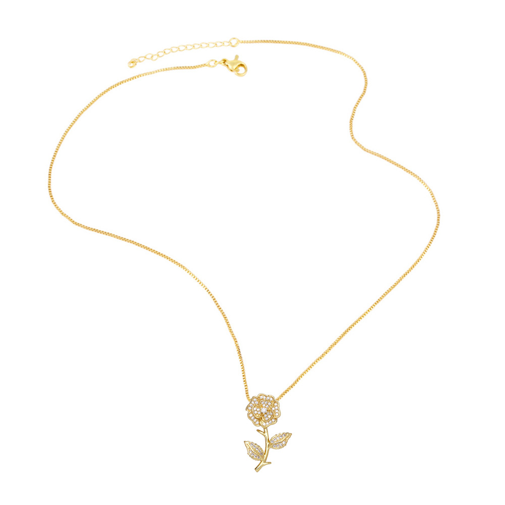 A new cross-border European and American fashion zircon heart-shaped pendant necklace, a niche and light luxury rose collarbone chain for women detail image 5