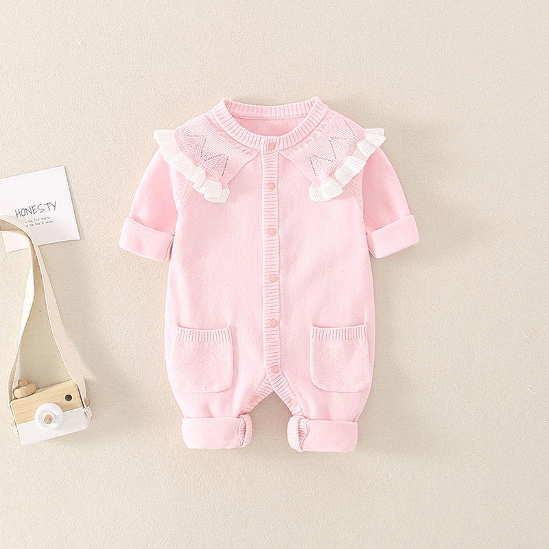 春秋婴儿衣服加绒满月公主服女宝宝红色连体毛衣百天拍照针织爬服详情图2