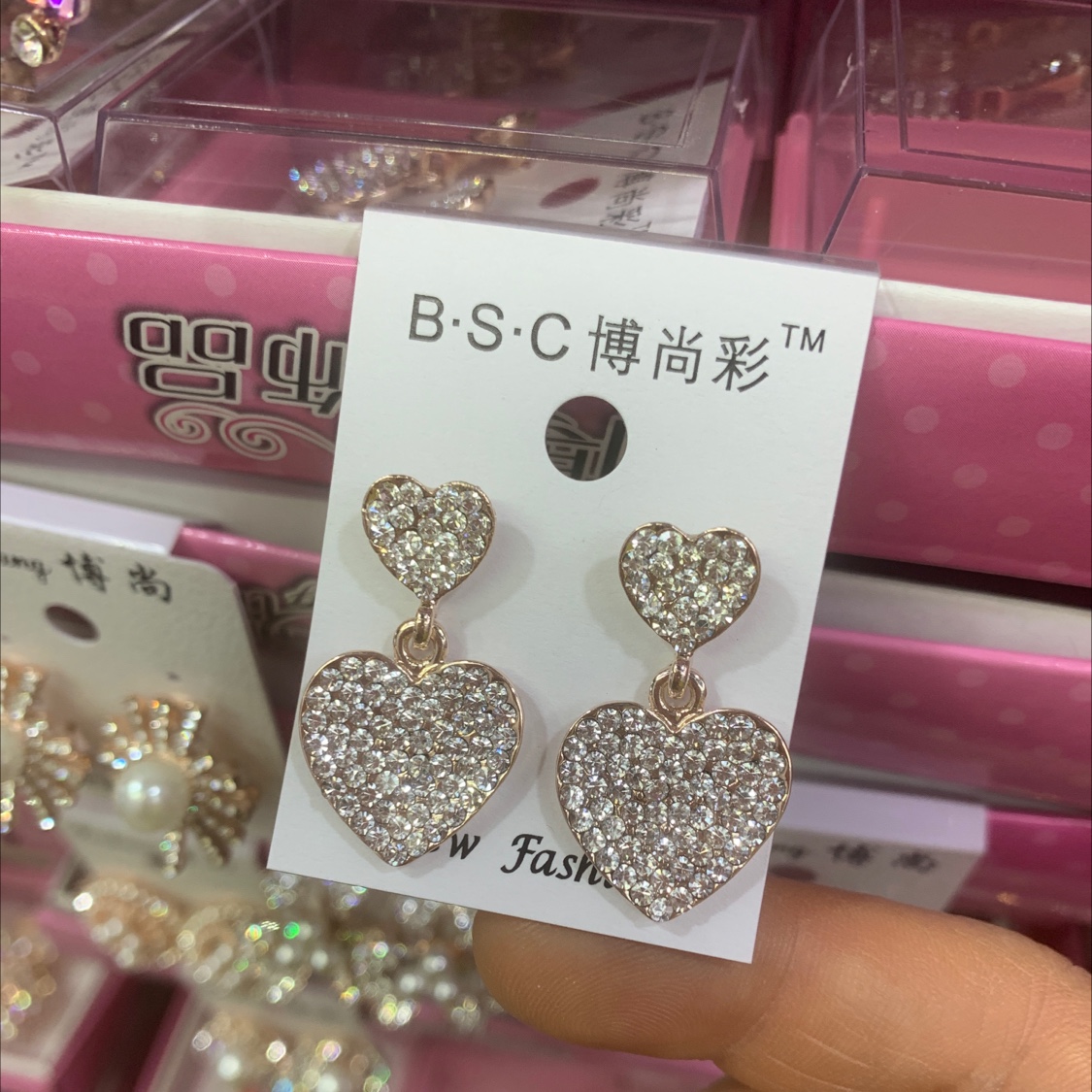 双2022时尚精致满钻桃心耳扣厂家直销批发
