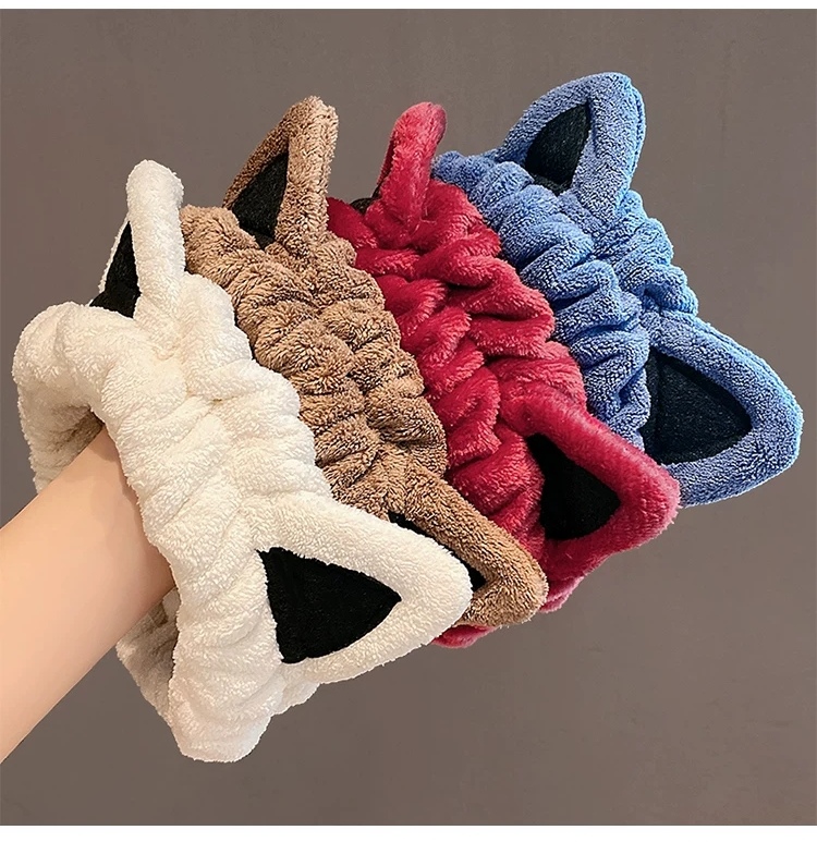 网红可爱猫耳朵束发带女洗脸敷面膜发箍简约百搭韩版毛绒宽边头箍详情图2