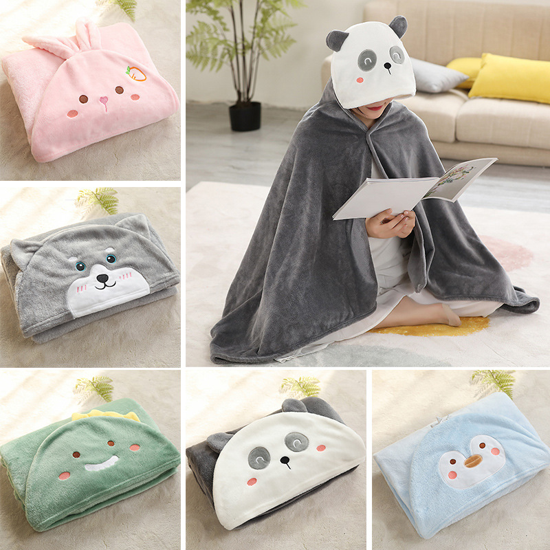 Autumn and winter cartoon animal cape, cloak, dinosaur, penguin, flannel blanket, student shawl, cover blanket, custom-made 80*140cm, 100*140cm