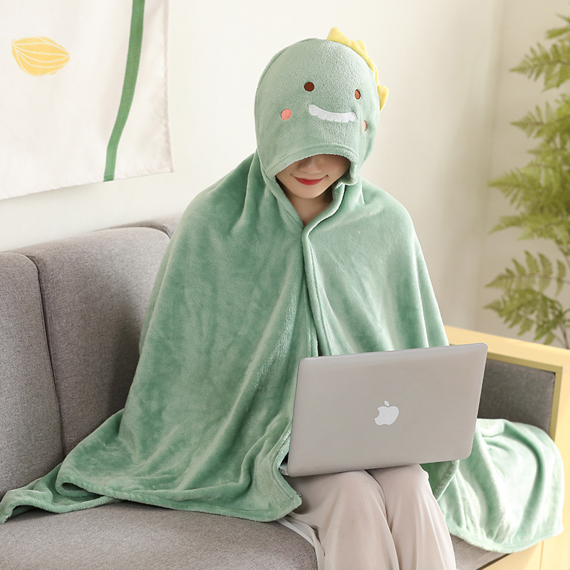 Autumn and winter cartoon animal cape, cloak, dinosaur, penguin, flannel blanket, student shawl, cover blanket, custom-made 80*140cm, 100*140cm detail image 2