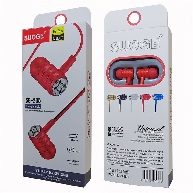 Marca de auriculares soge, SG-205 auriculares de teléfono, auriculares auriculares, earmark, earmark, auriculares con cable, auriculares con marca Item Picture
