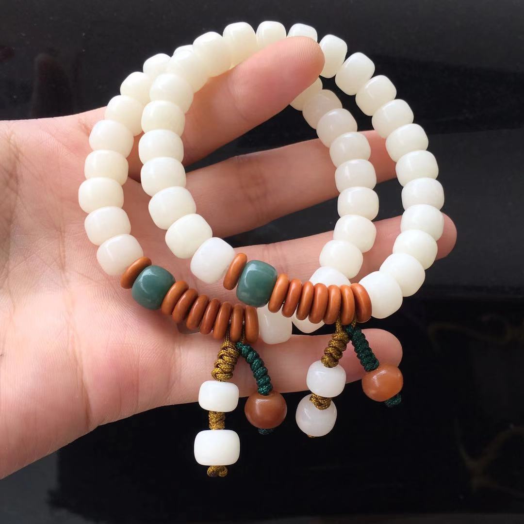 厂家供应菩提根佛珠手链  白菩提根桶珠手串 阴皮菩提根流行饰品手链御明轩7＊9mm详情图3