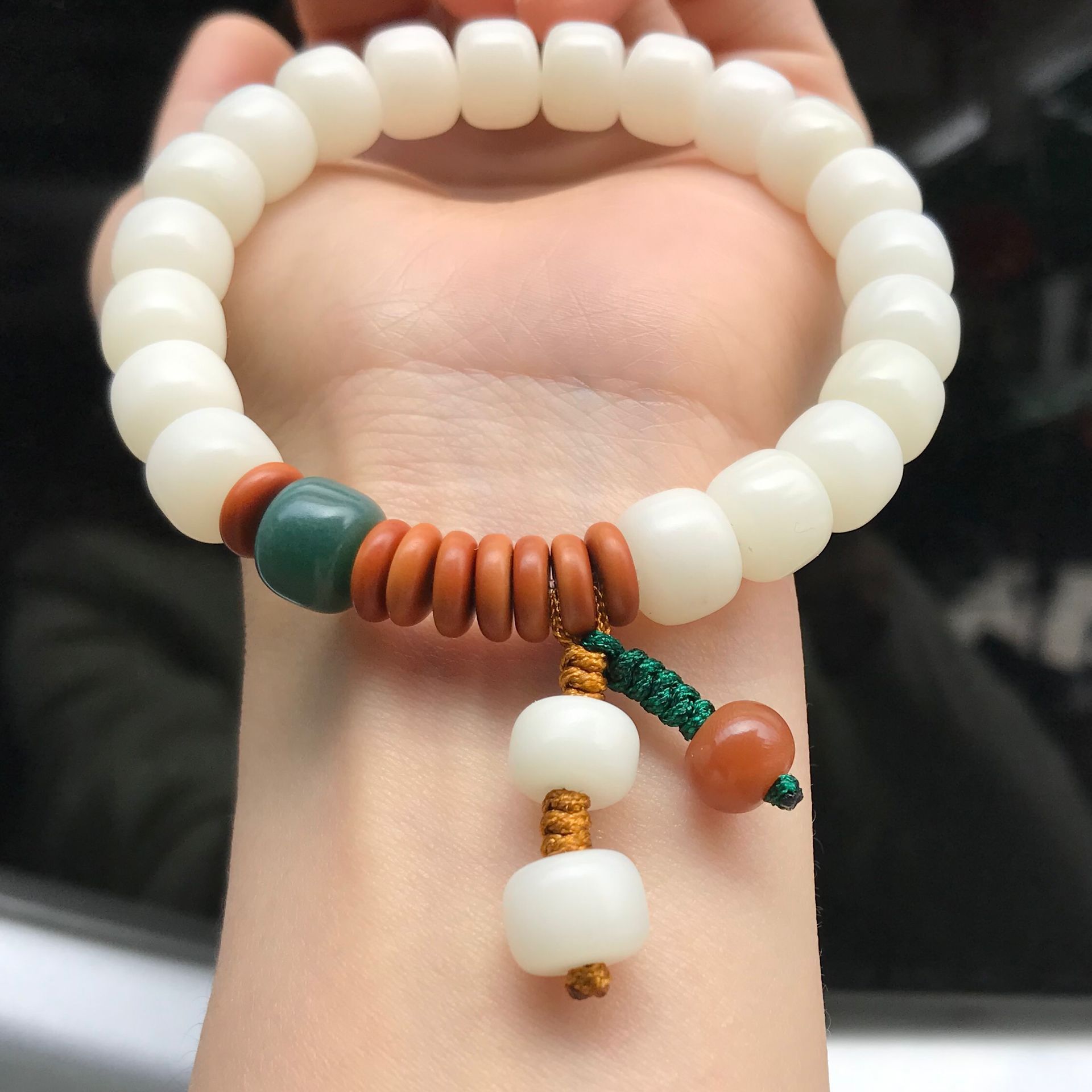 厂家供应菩提根佛珠手链  白菩提根桶珠手串 阴皮菩提根流行饰品手链御明轩7＊9mm详情图5