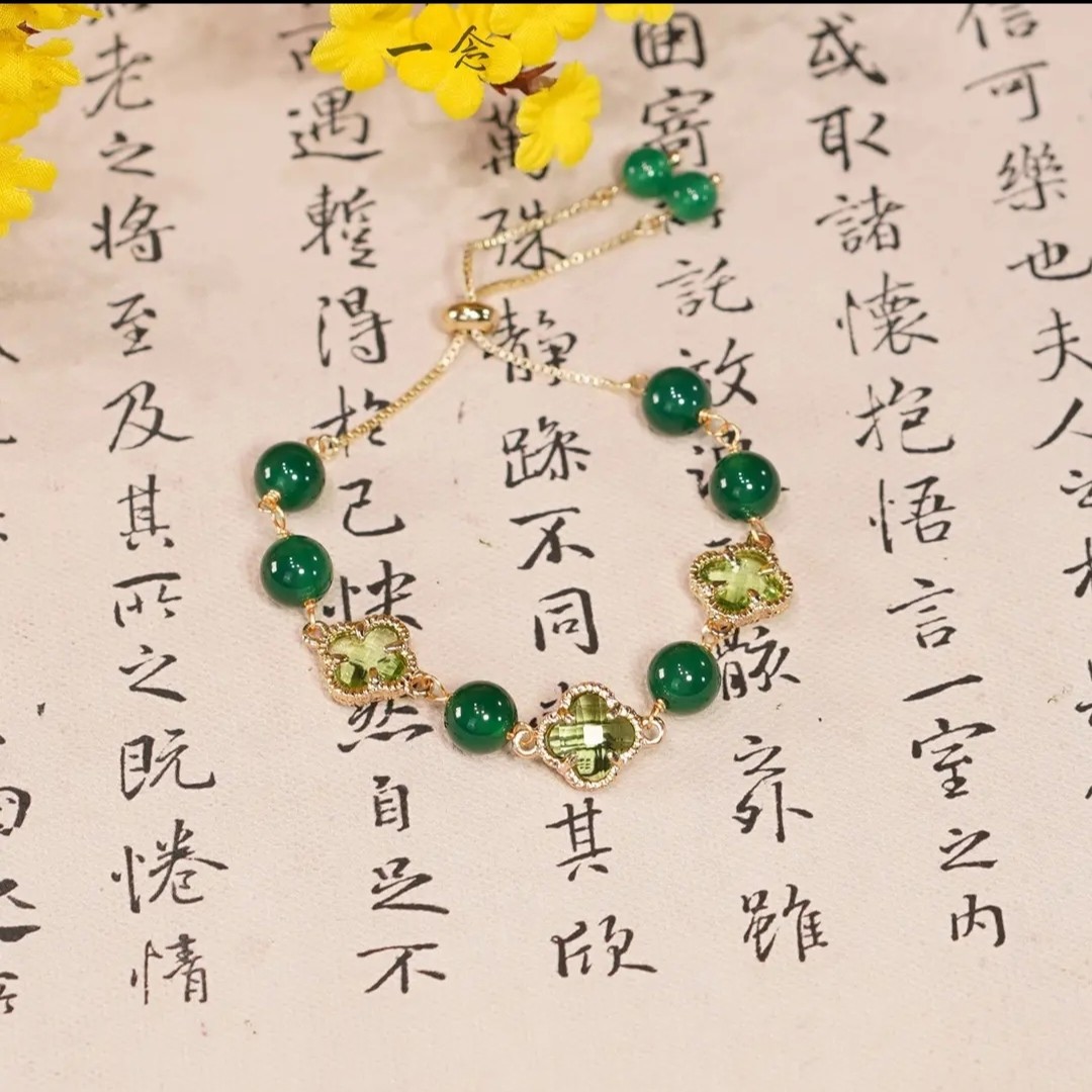绿玛瑙四叶草手链女幸运小众设计感网红显白2022新款简约礼物御明轩8mm