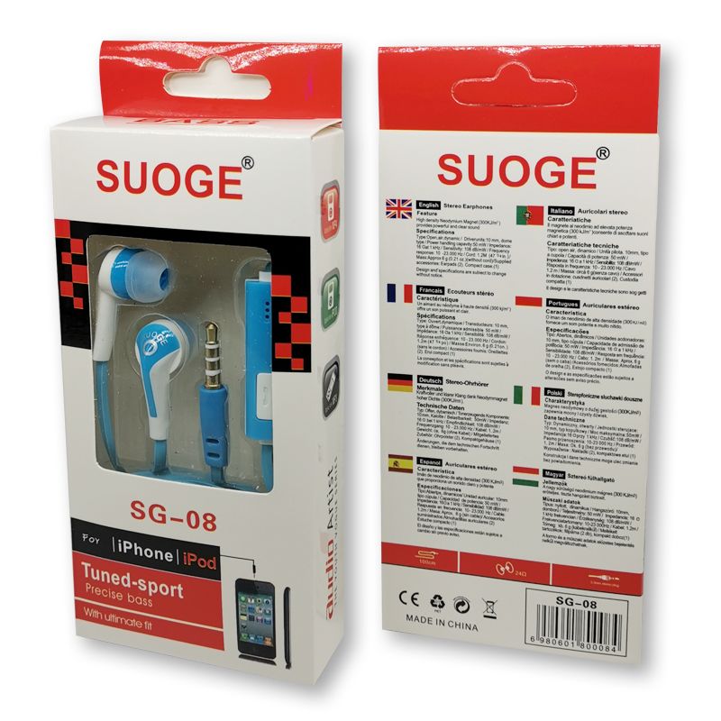 Marca soge auriculares, auriculares de teléfono móvil SG-08, auriculares, earmark, earmark, auriculares con cable, auriculares con marca Specification image