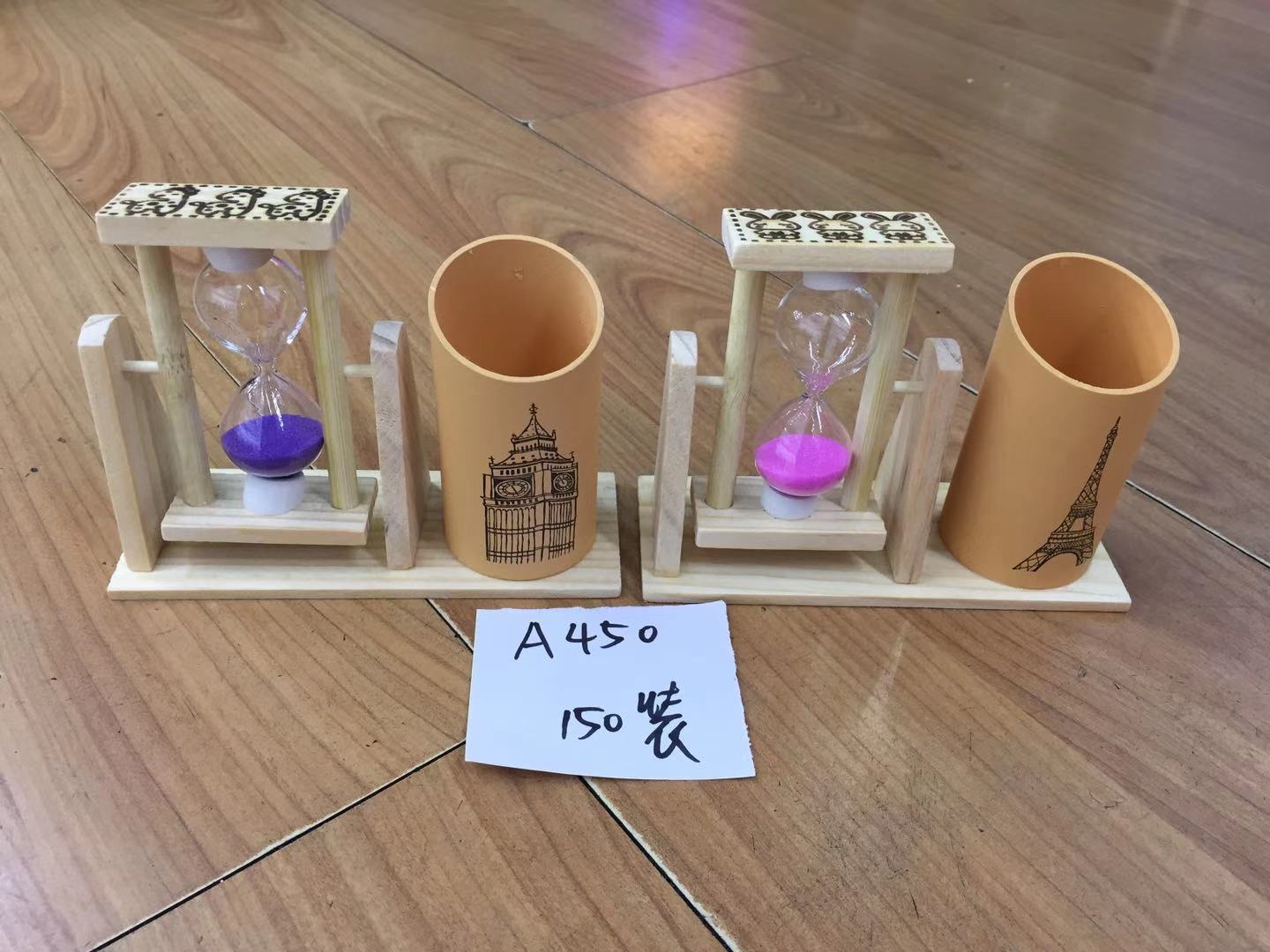 A450原木笔筒沙漏，家具摆设学生用品
