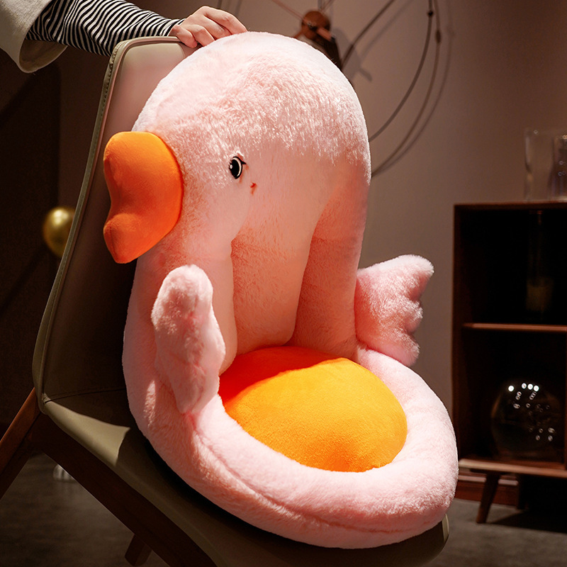 Cartoon goose one-piece cushion seat cushion, thickened rabbit fleece dining chair cushion that can be heated in winter, student office cushion detail image 3