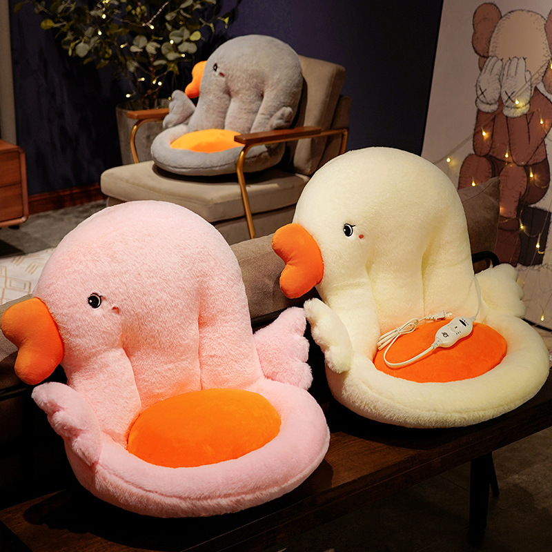 Cartoon goose one-piece cushion seat cushion, thickened rabbit fleece dining chair cushion that can be heated in winter, student office cushion