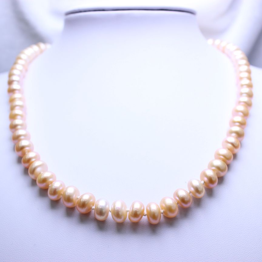 白玉晶珠宝配旗袍项链天然淡水珍珠10-11扁珠无螺纹馒头珠女士商场详情11