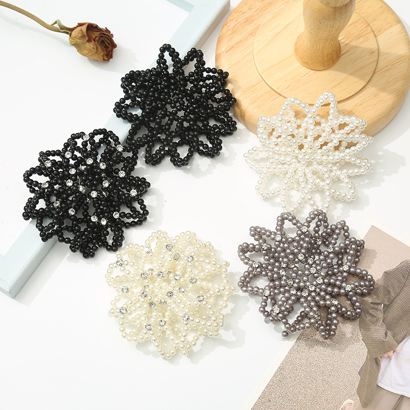 Pearl beaded hair net, hotel, bank, professional work, hair flower net bag, fashionable light luxury diamond-encrusted headwear factory direct sales