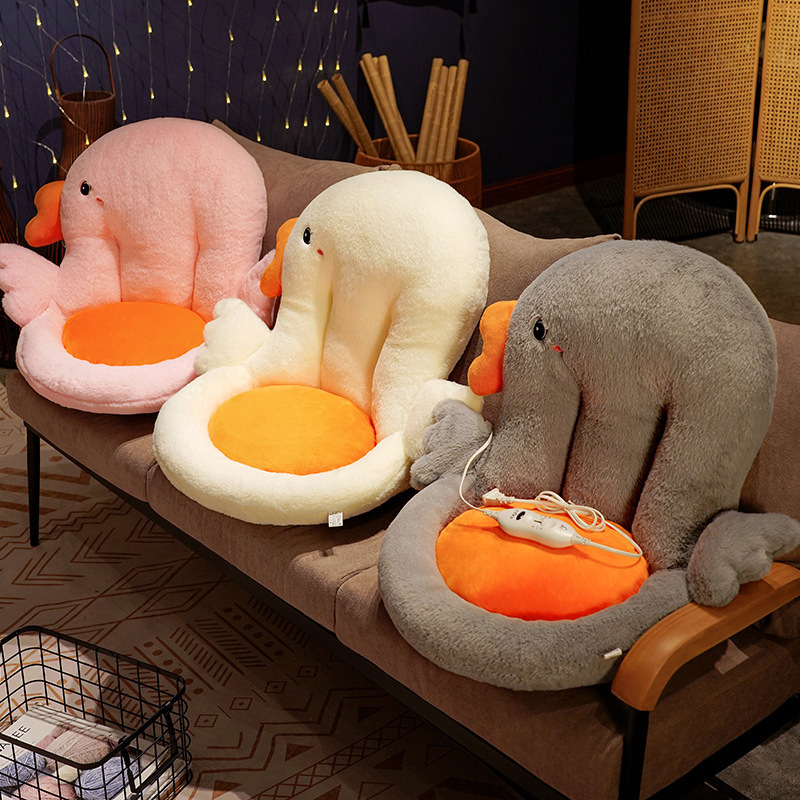 Cartoon goose one-piece cushion seat cushion, thickened rabbit fleece dining chair cushion that can be heated in winter, student office cushion detail image 7