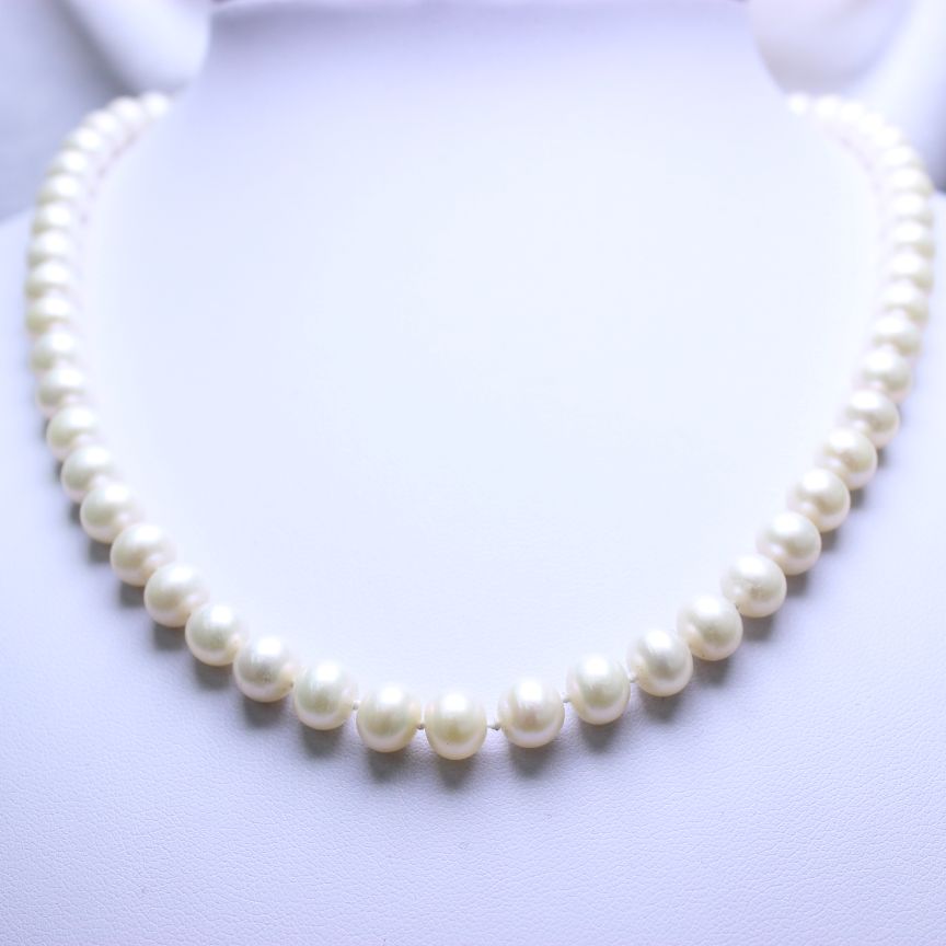 白玉晶珠宝配旗袍项链天然淡水珍珠10-11扁珠无螺纹馒头珠女士商场详情12