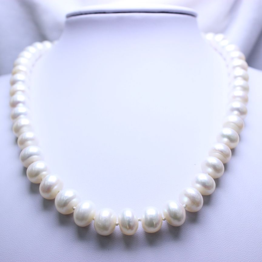 白玉晶珠宝配旗袍项链天然淡水珍珠10-11扁珠无螺纹馒头珠女士商场详情6