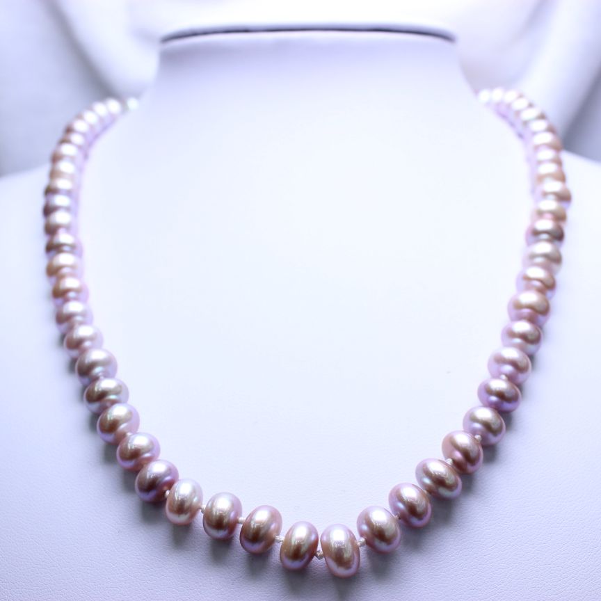 白玉晶珠宝配旗袍项链天然淡水珍珠10-11扁珠无螺纹馒头珠女士商场详情9