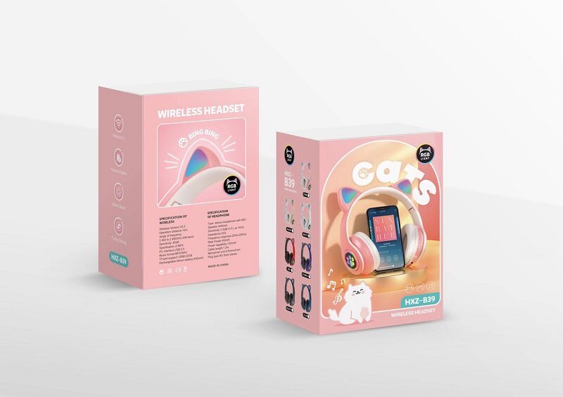 The new B39 Cat Ear and Cat Paw wireless Bluetooth headphones are over-ear with 5.0 LED light macarons Item Picture