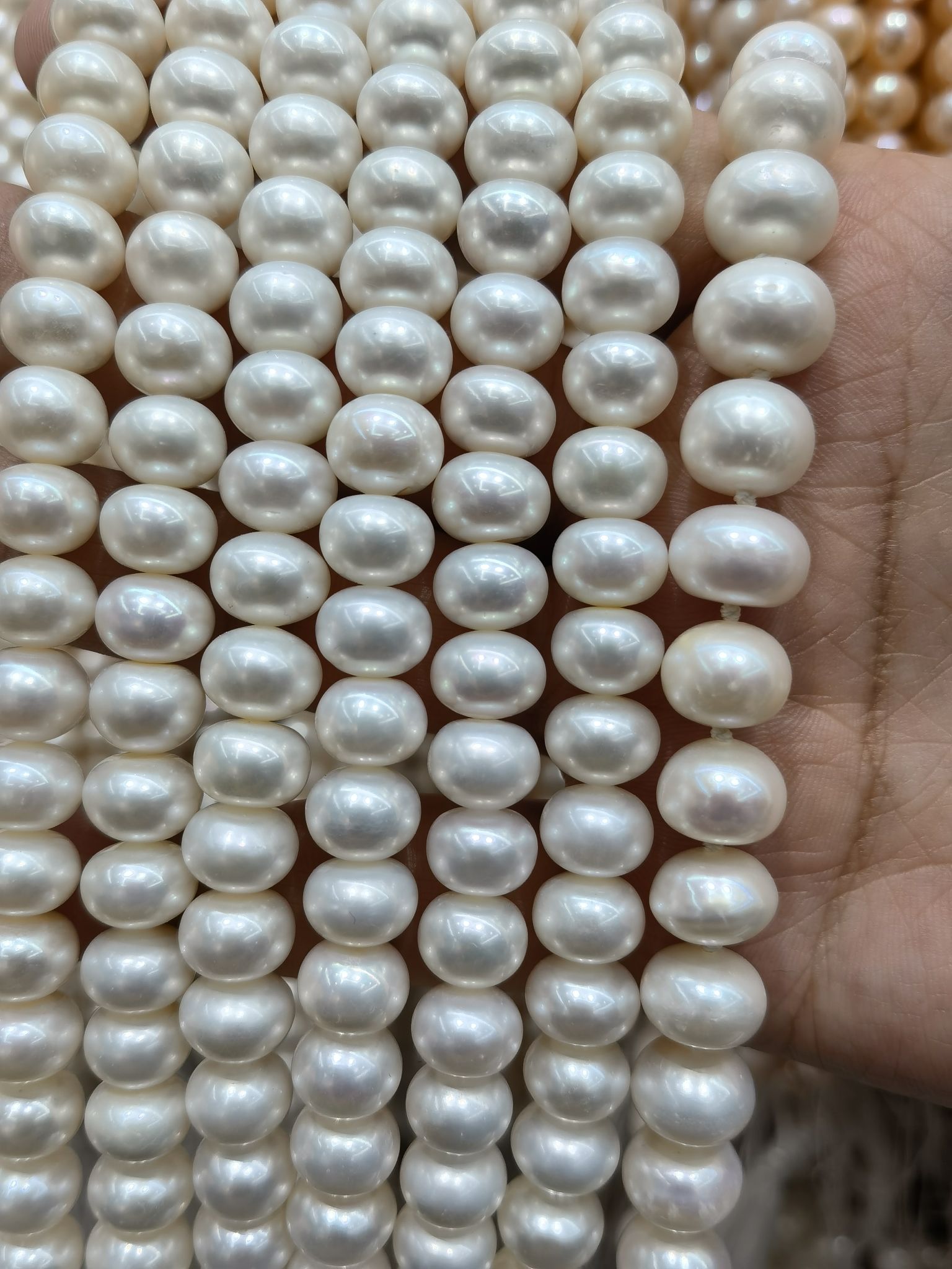 白玉晶珠宝配旗袍项链天然淡水珍珠10-11扁珠无螺纹馒头珠女士商场详情3