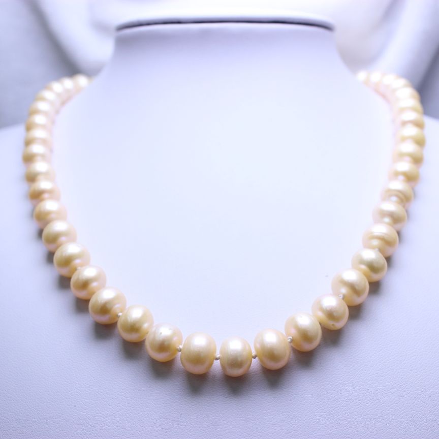 白玉晶珠宝配旗袍项链天然淡水珍珠10-11扁珠无螺纹馒头珠女士商场详情8