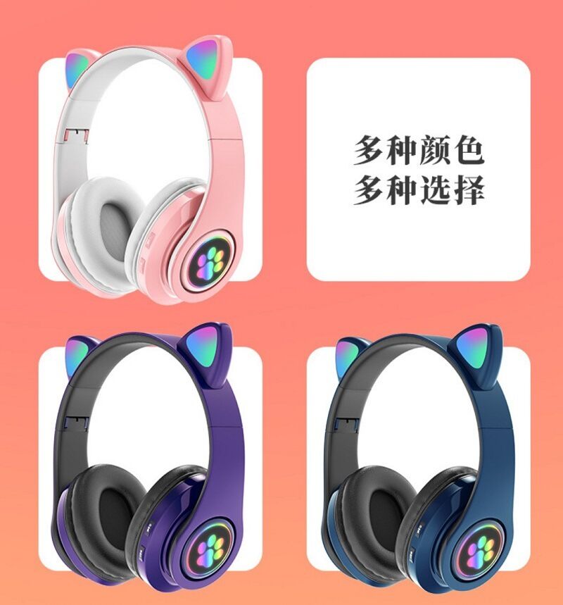 The new B39 Cat Ear and Cat Paw wireless Bluetooth headphones are over-ear with 5.0 LED light macarons detail image 3