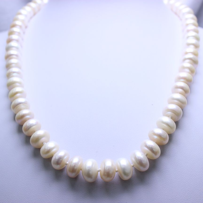白玉晶珠宝配旗袍项链天然淡水珍珠10-11扁珠无螺纹馒头珠女士商场详情7