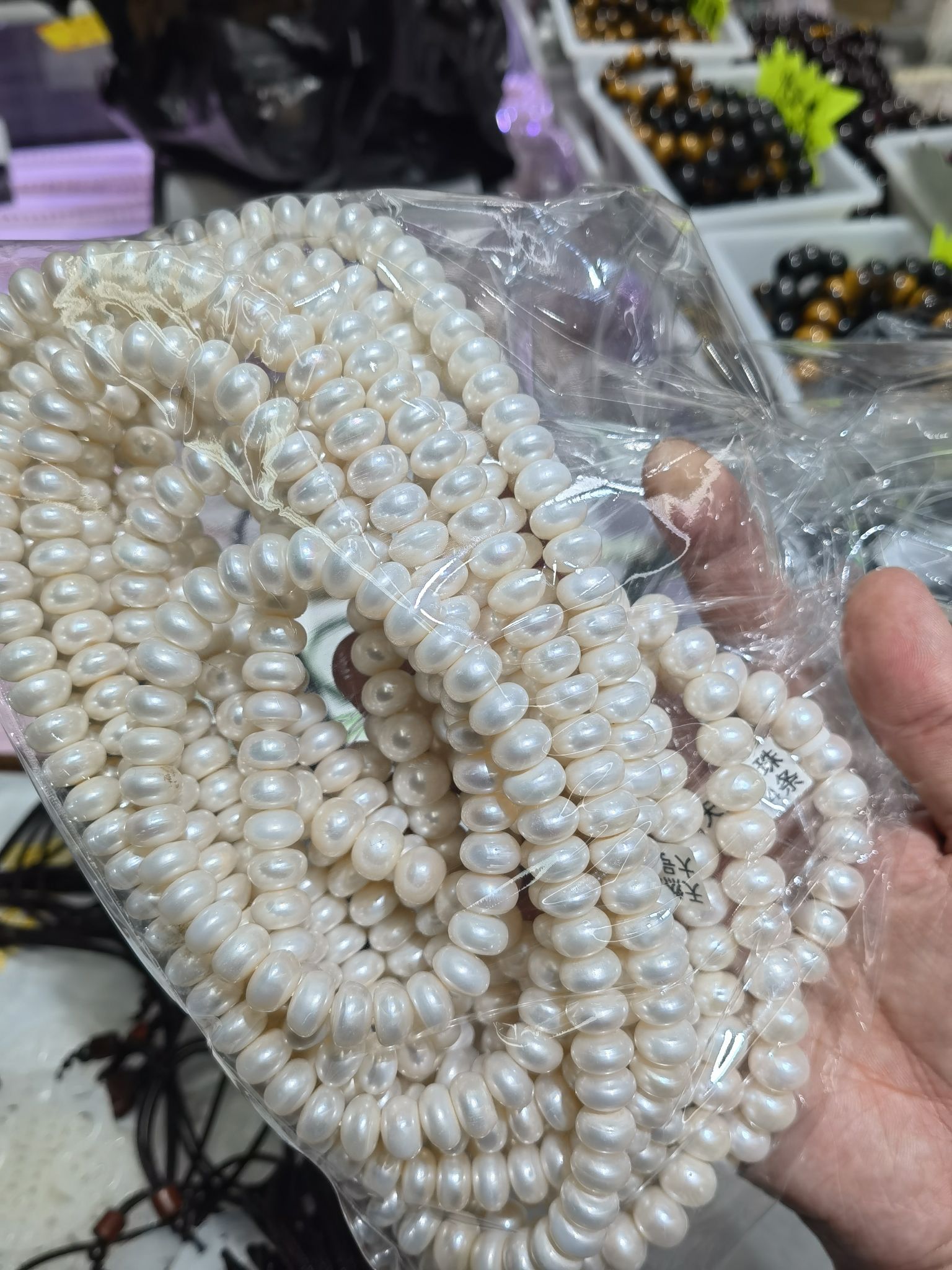 白玉晶珠宝配旗袍项链天然淡水珍珠10-11扁珠无螺纹馒头珠女士商场详情4