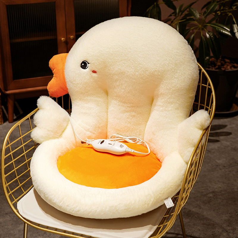 Cartoon goose one-piece cushion seat cushion, thickened rabbit fleece dining chair cushion that can be heated in winter, student office cushion detail image 2