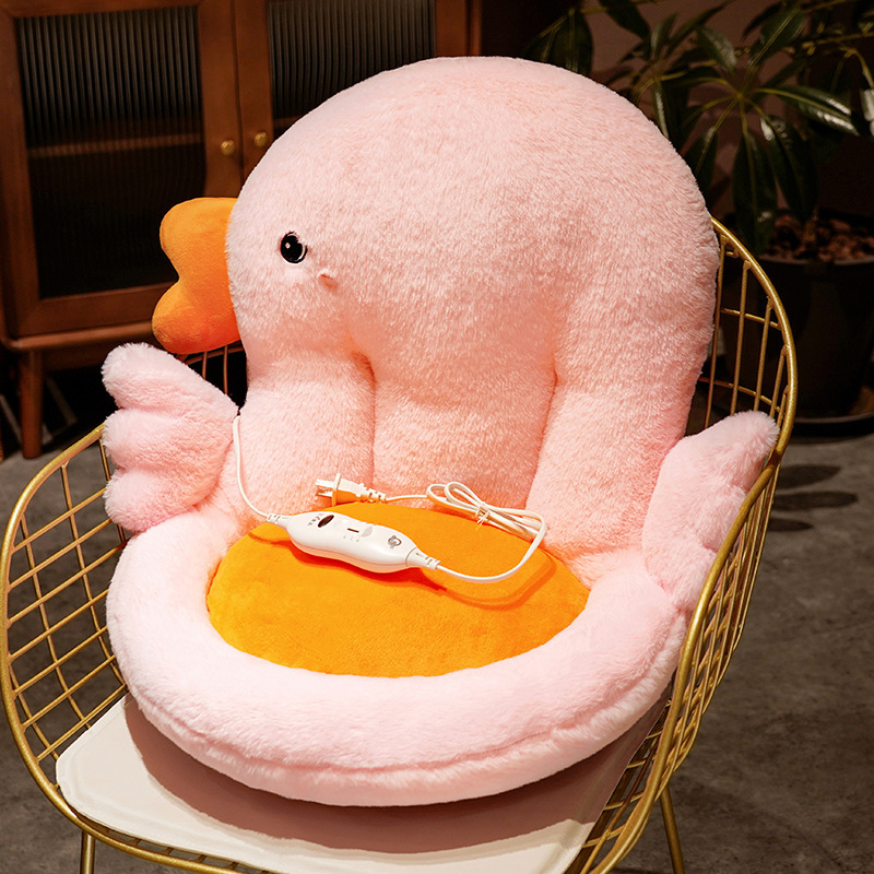 Cartoon goose one-piece cushion seat cushion, thickened rabbit fleece dining chair cushion that can be heated in winter, student office cushion detail image 5