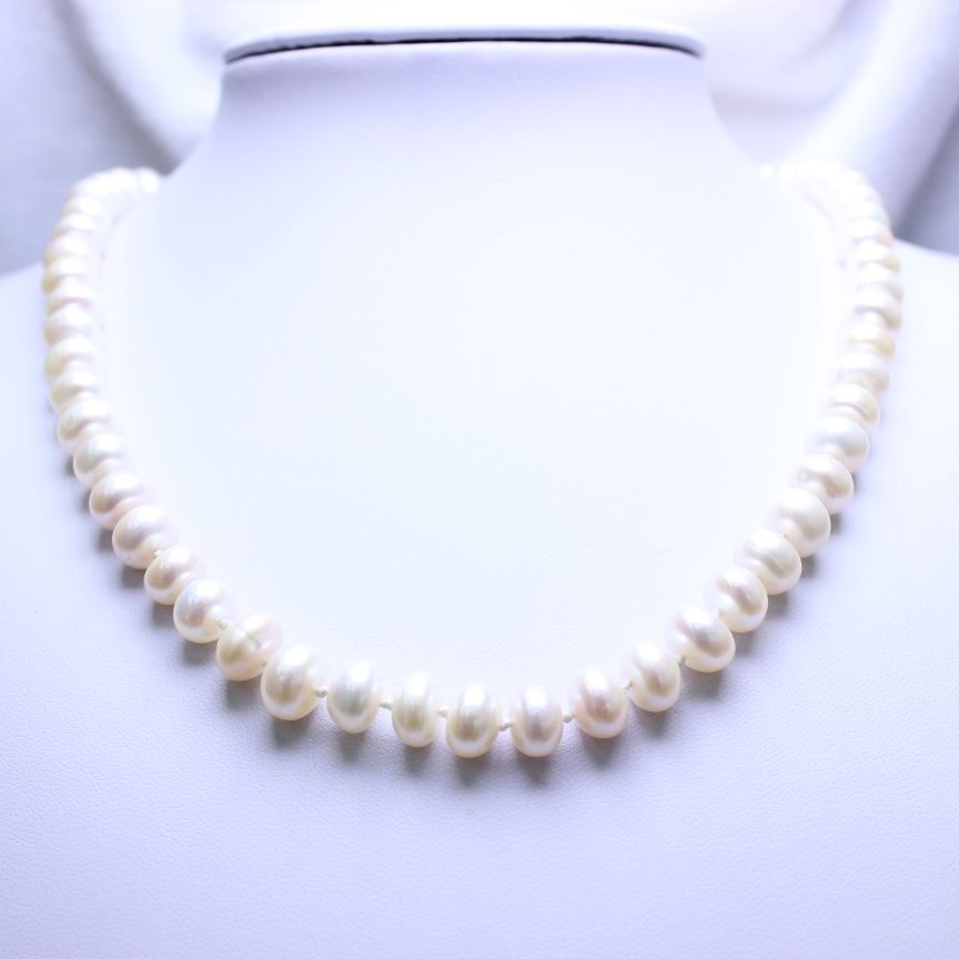 白玉晶珠宝配旗袍项链天然淡水珍珠10-11扁珠无螺纹馒头珠女士商场详情10
