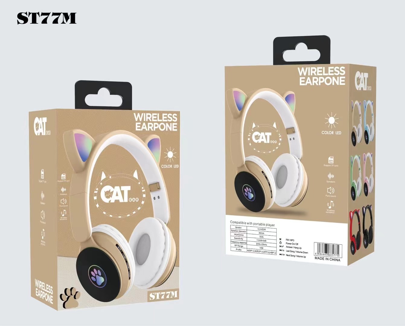Sogo brand headphones, ST-77M wireless Bluetooth headphones, over-ear headphones, branded headphones Specification image