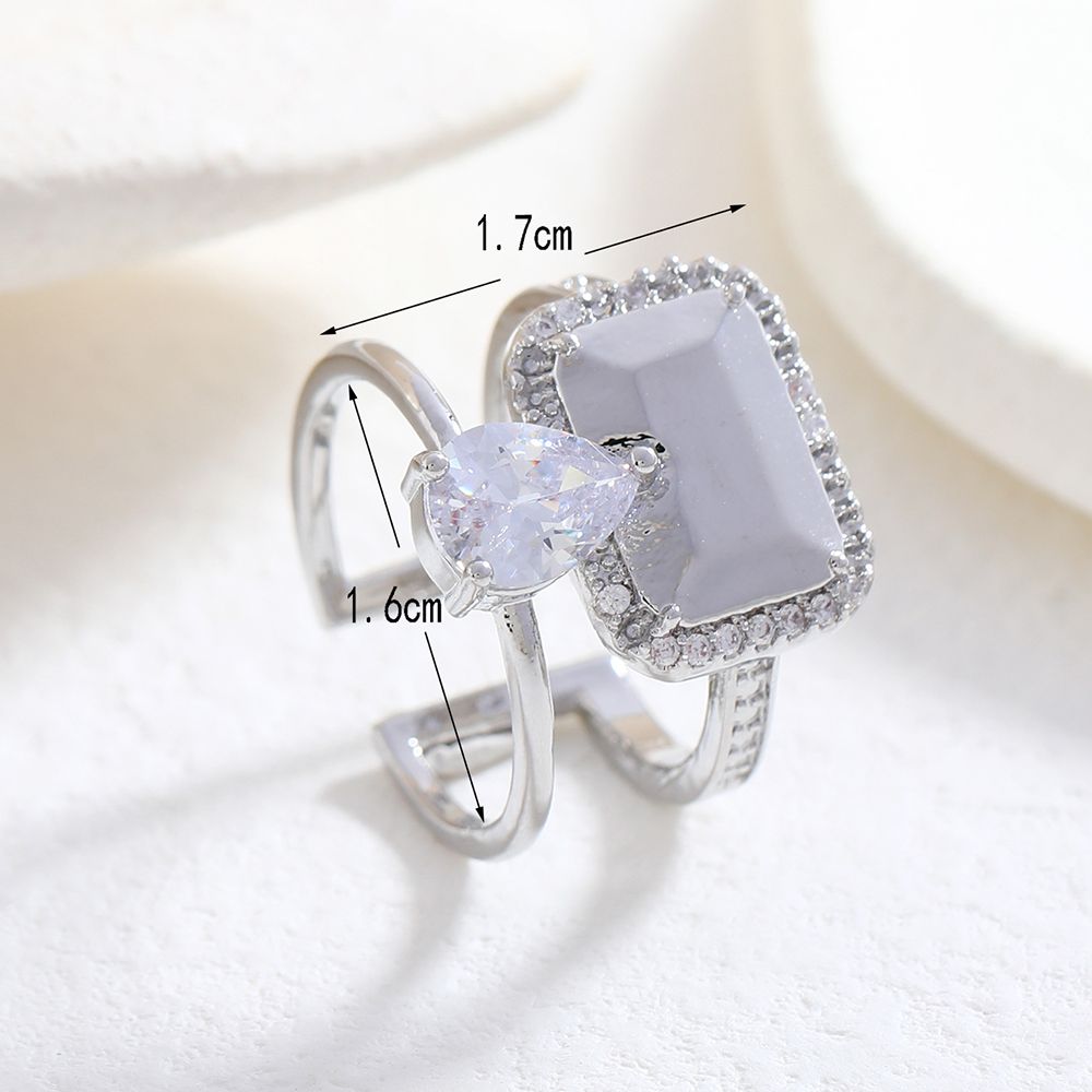 Fengyu North Day Futuristic and niche design metal texture geometric square Zircon ring, ring opening 002 detail image 4