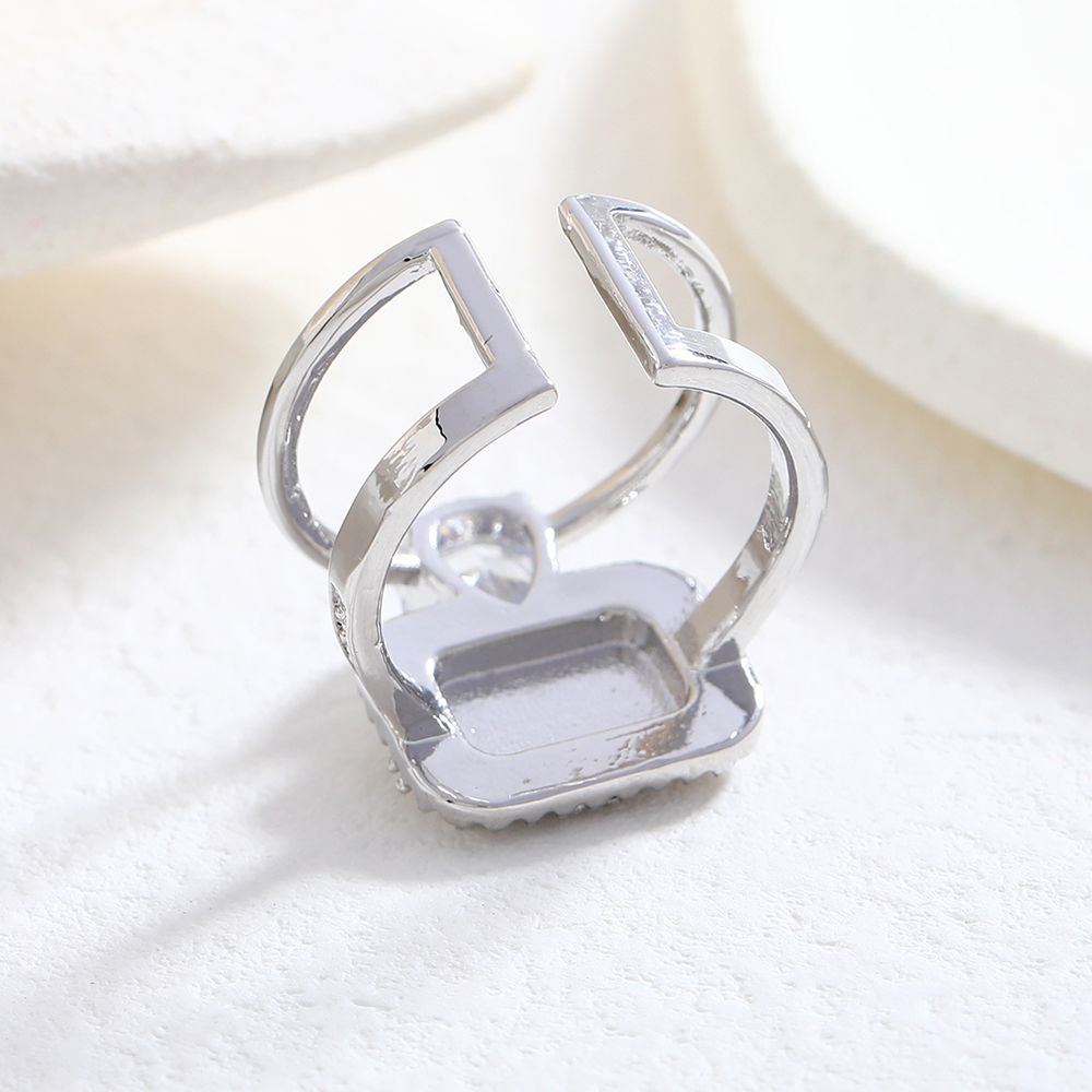 Fengyu North Day Futuristic and niche design metal texture geometric square Zircon ring, ring opening 002 detail image 5