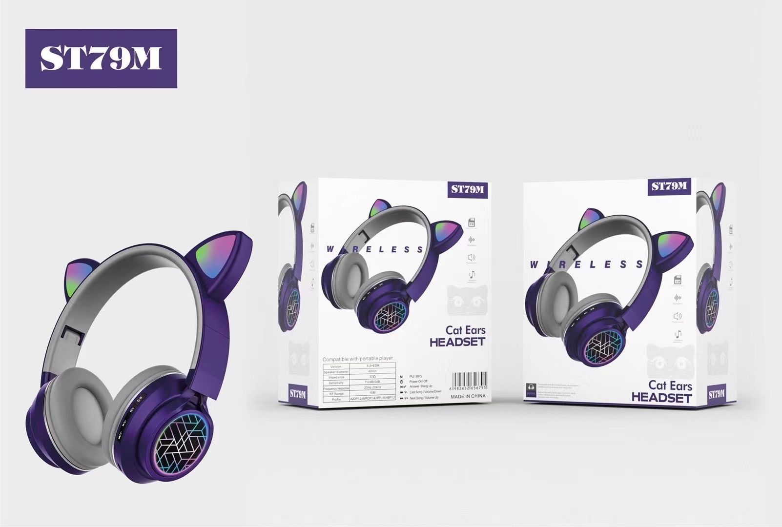 Sogo brand headphones, ST-79 wireless Bluetooth headphones, branded headphones, over-ear headphones detail image 8