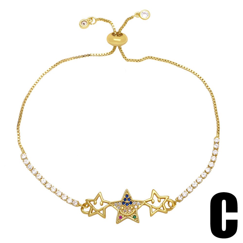 Amazon's best-selling European and American colorful zircon star smiling face bracelet, women's life tree letter love bracelet detail image 3