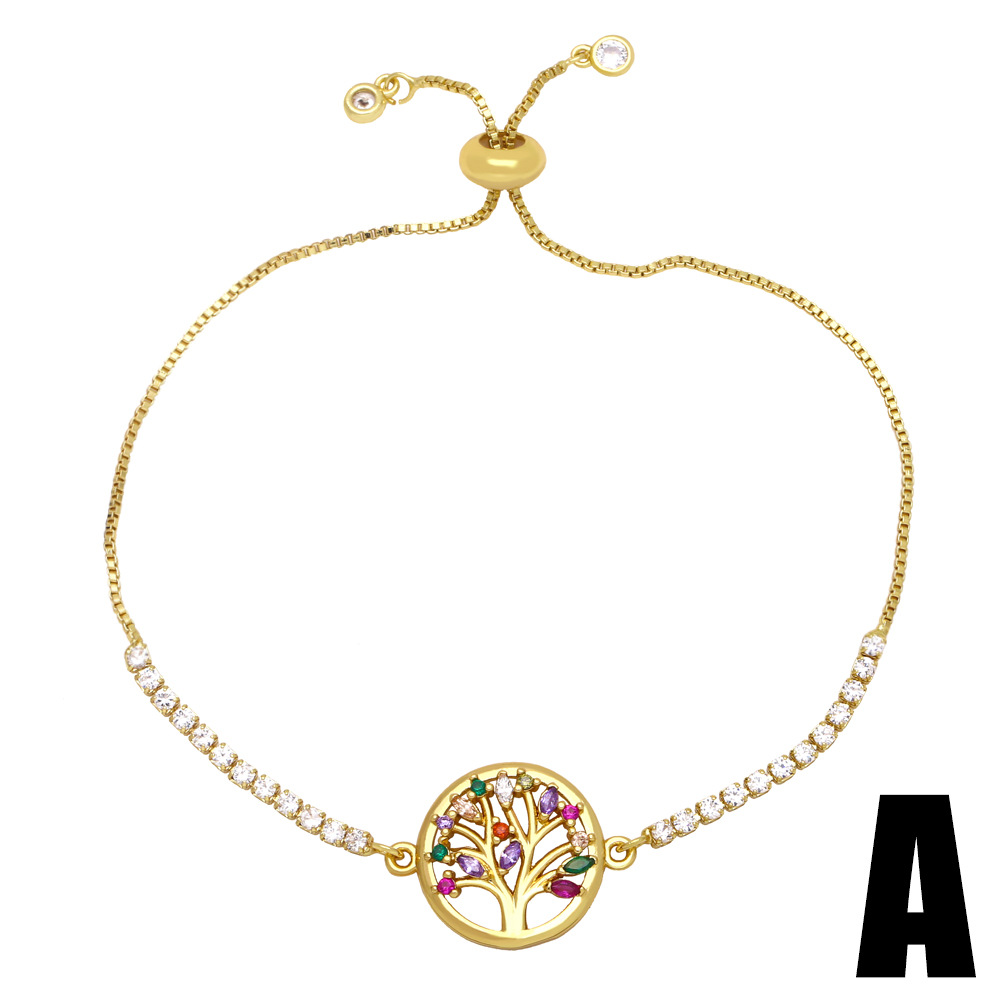 Amazon's best-selling European and American colorful zircon star smiling face bracelet, women's life tree letter love bracelet detail image 2