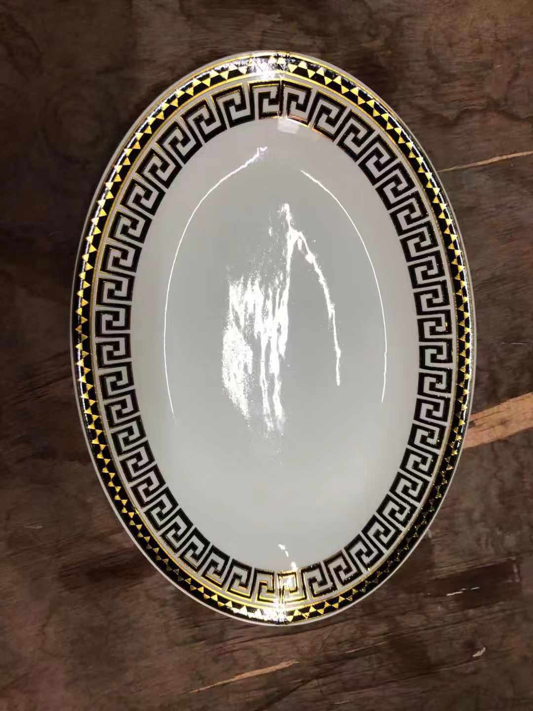 12-inch ink-printed paper fish plate with multi-patterned surface by Yongsheng Ceramics YS