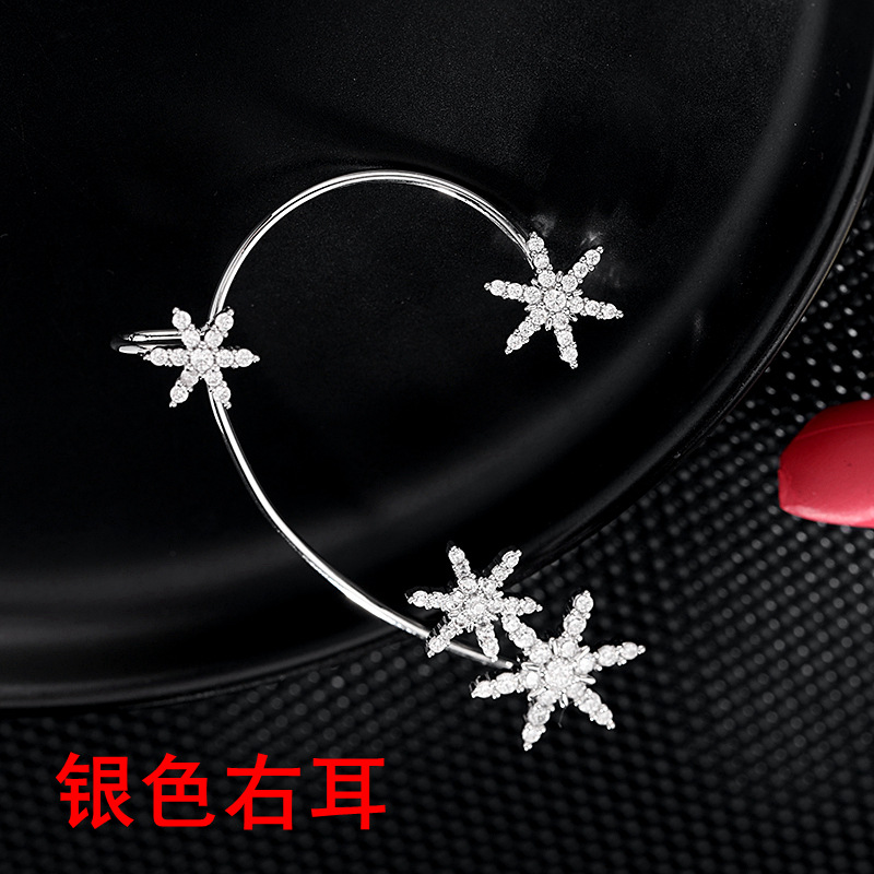 Niche design personalized earrings: zircon inlaid hexagonal star ear buckles, snowflake ear hook earrings, no ear piercings, ear bone clips detail image 8