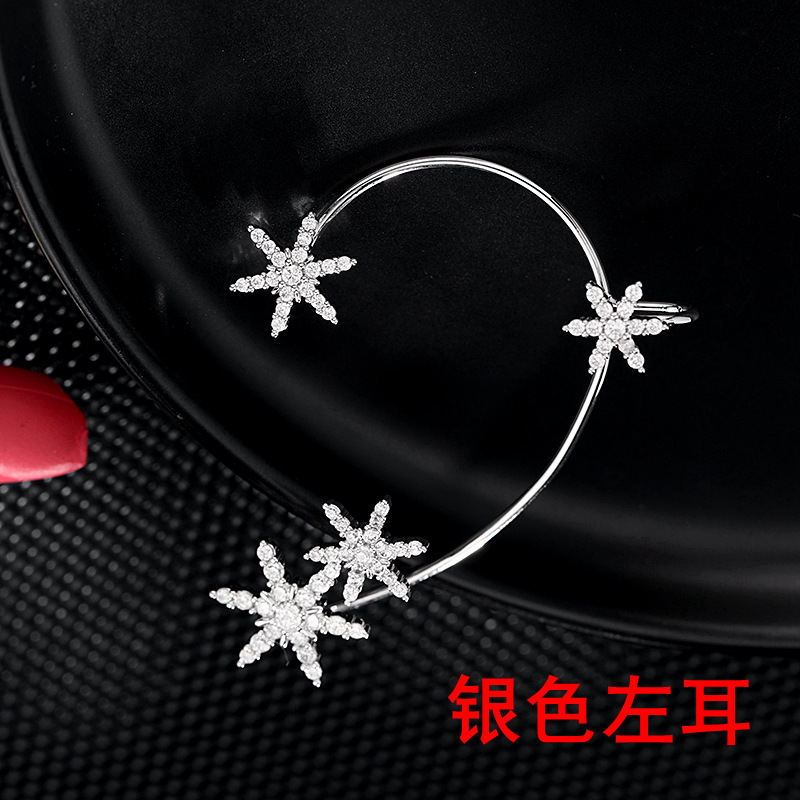 Niche design personalized earrings: zircon inlaid hexagonal star ear buckles, snowflake ear hook earrings, no ear piercings, ear bone clips detail image 7