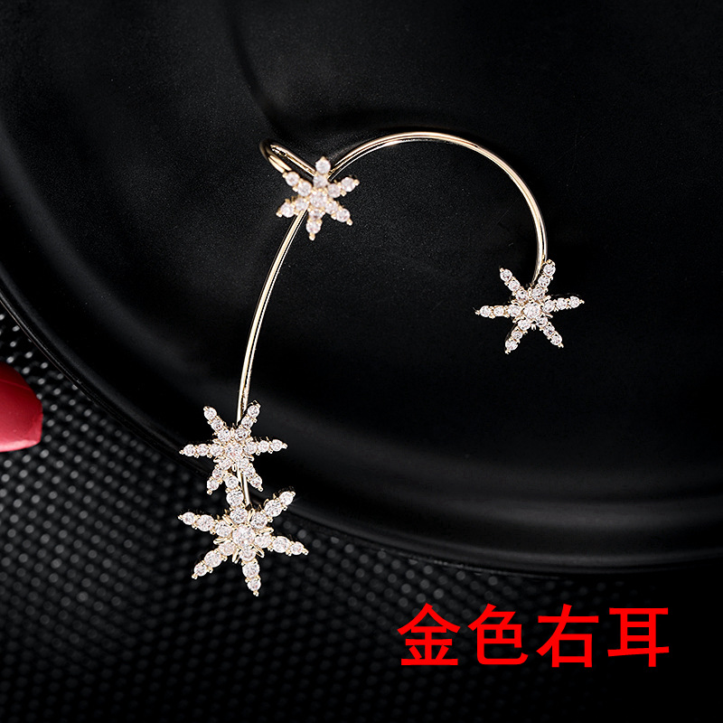 Niche design personalized earrings: zircon inlaid hexagonal star ear buckles, snowflake ear hook earrings, no ear piercings, ear bone clips detail image 9