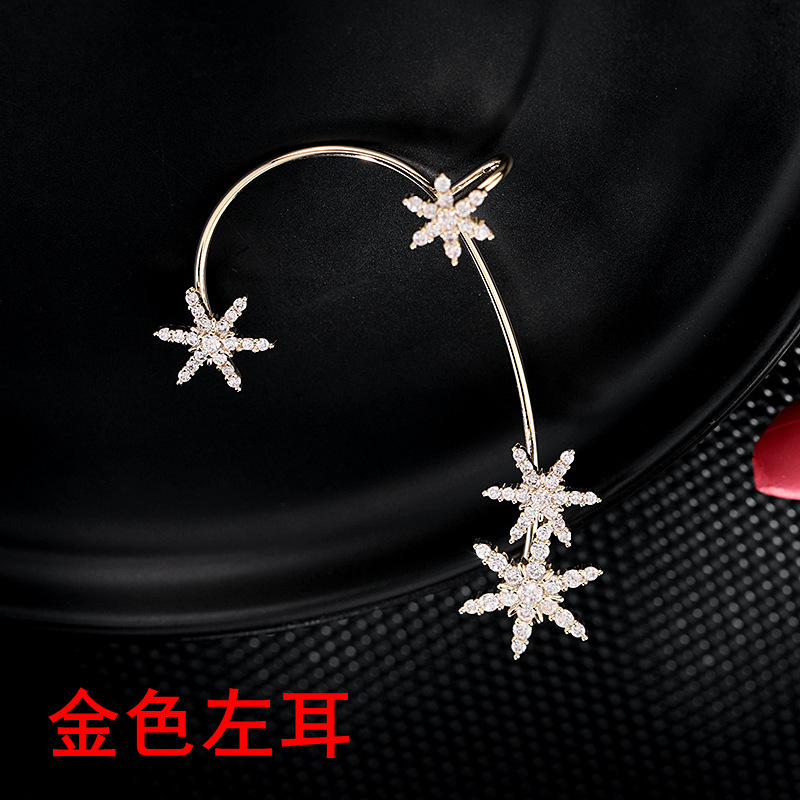 Niche design personalized earrings: zircon inlaid hexagonal star ear buckles, snowflake ear hook earrings, no ear piercings, ear bone clips detail image 6
