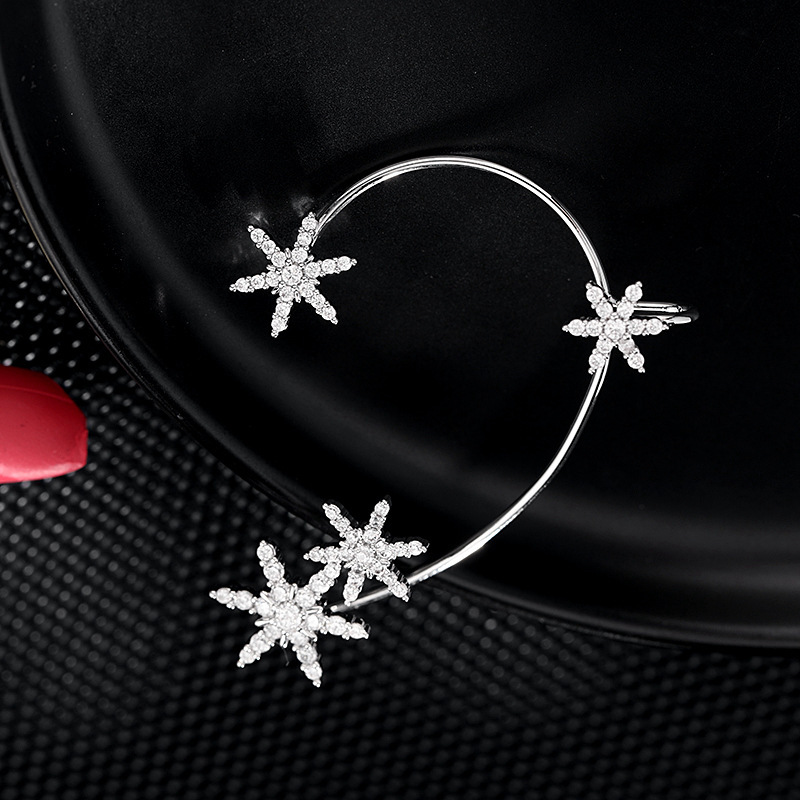Niche design personalized earrings: zircon inlaid hexagonal star ear buckles, snowflake ear hook earrings, no ear piercings, ear bone clips