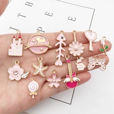 5个DIY饰品钥匙扣配件挂件 粉色系列滴油合金玫瑰花海星蝴蝶吊坠
