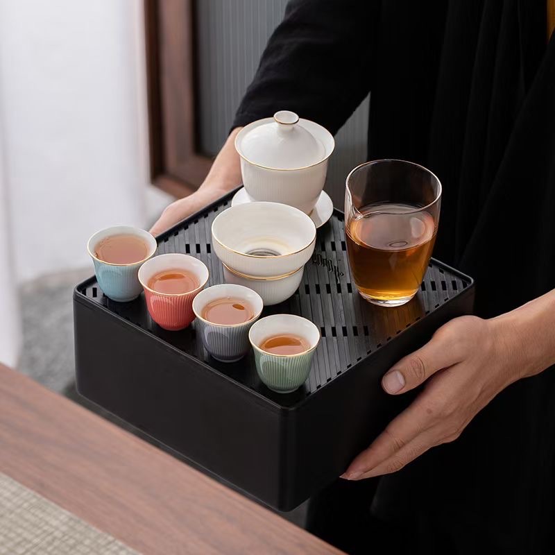 羊脂玉旅行茶具套装红松工艺陶李家057