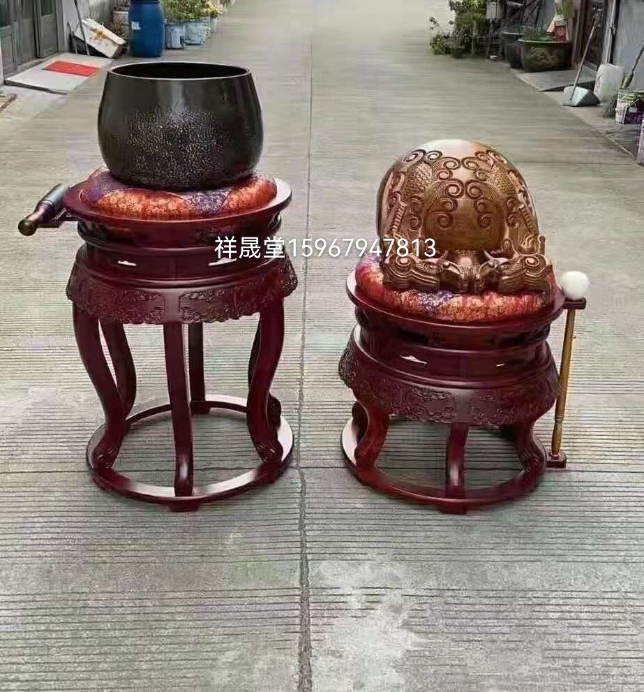祥晟堂佛具：寺庙柚木双龙精雕木鱼10英寸-24英寸寺庙木鱼