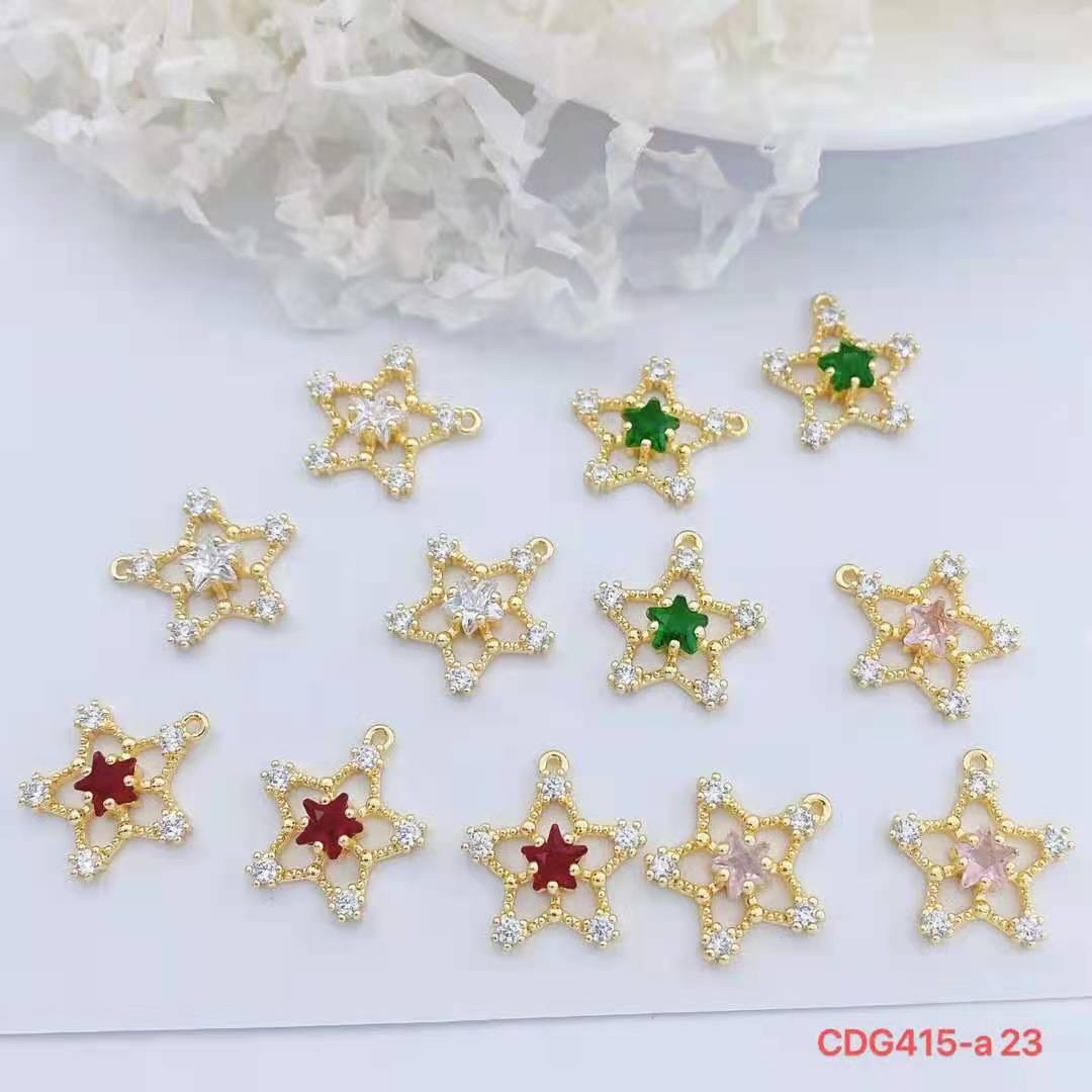 众兴饰品五角星锆石链接片锁吊坠饰品配件爱心锁钥匙吊坠新款多色